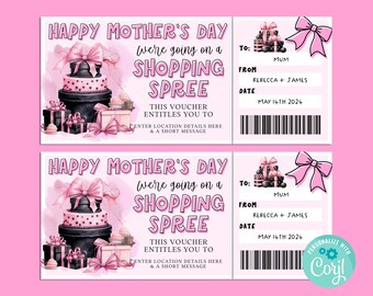 Mothers Day SHOPPING SPREE Editable Gift Ticket Template, Birthday Gift Certificate, Surprise Ticket, Getaway, INSTANT, Shopping Trip