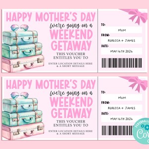Billet-cadeau escapade pour la fête des mères, carte-cadeau pour joyeux anniversaire, chèque-cadeau, billet surprise, vacances sur la route, escapade, INSTANT Corjl