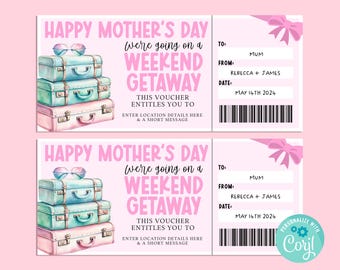 Mothers Day GETAWAY Gift Ticket, Happy Birthday Gift Card, Gift Certificate, Surprise Ticket, Road Trip Vacation, Getaway, INSTANT Corjl