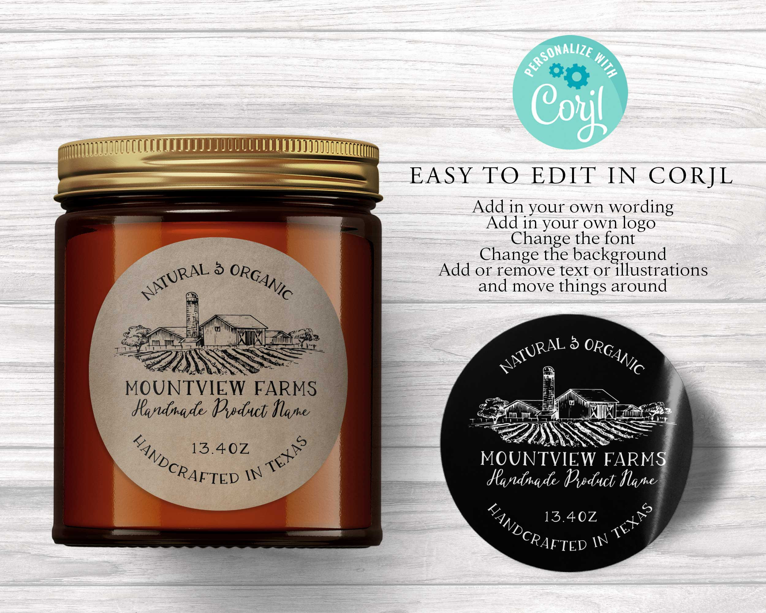 Round FARMHOUSE Editable Product Sticker, ORGANIC Circular Product ...