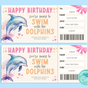 Happy Birthday DOLPHIN Swim Gift Ticket, Virtual Gift Card, Gift Certificate, Surprise Voucher, INSTANT Corjl, Swim With The Dolphins