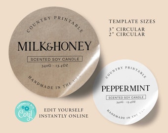 Natural ROUND Editable Product Sticker, ORGANIC Custom Product Label, 3" 2",Label, DIY Circular Sticker, Kraft Diy Label, Printable, Corjl