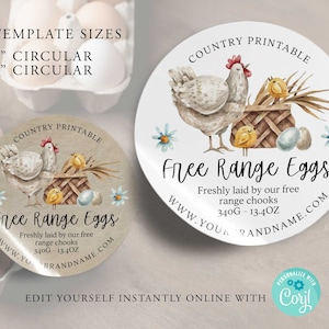 FARM Round Editable Product Sticker, FREE Range Egg Product Label, 3" 2", Diy Round, Egg Carton Label Round Diy Label, Printable Corjl