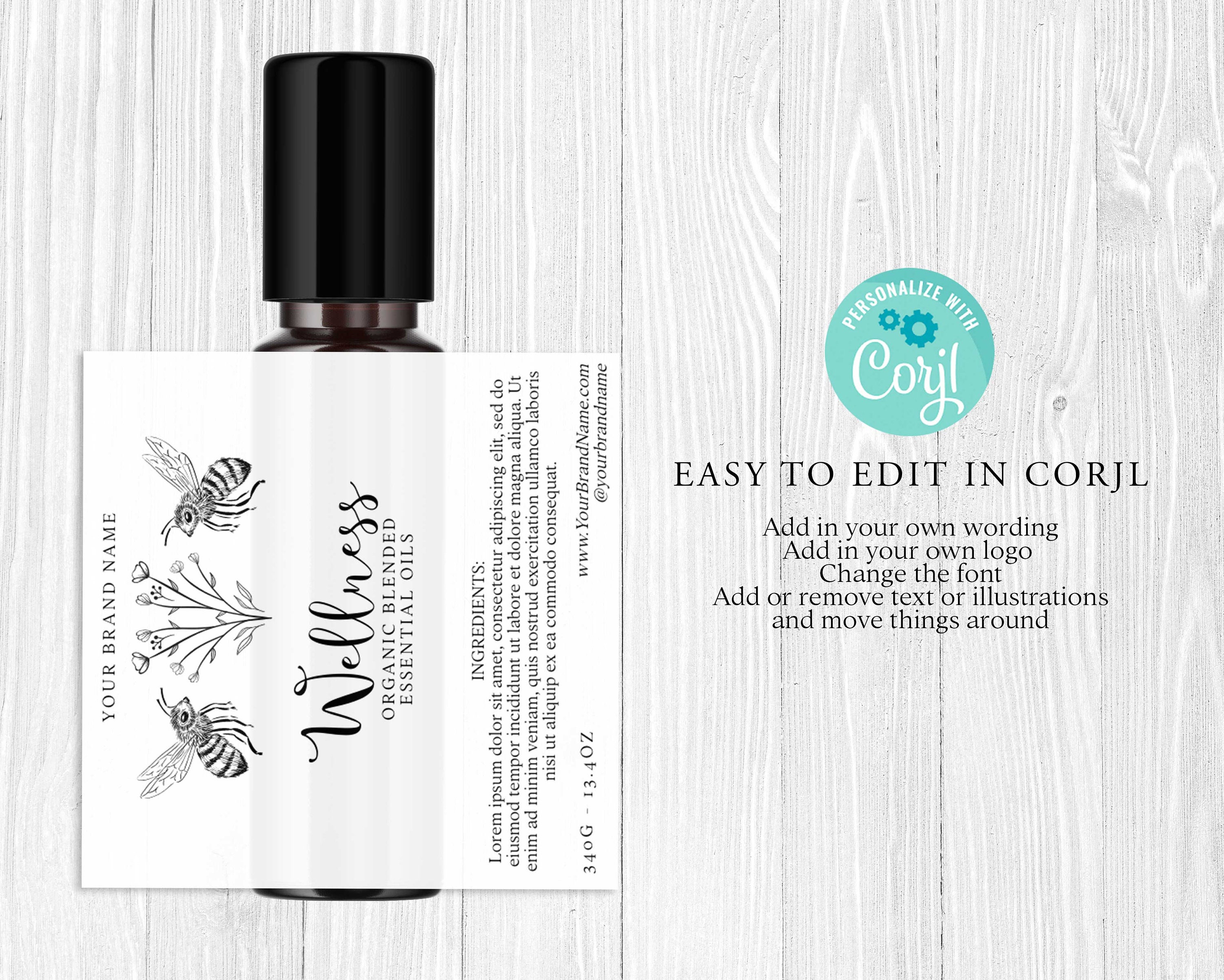 10ml Roller Bottle Vintage Label Template, Editable DIY Essential Oil ...