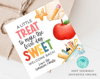 BACK to SCHOOL Treat Appreciation Gift Tag, Teacher, Friends Thankyou Card, PTO, Printable, Instant, Welcome back, First Day Back