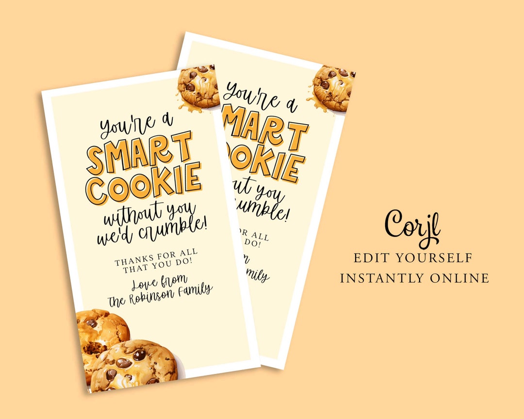 SMART COOKIE Appreciation Gift Tag, Teacher, Friends, Mothers Day ...