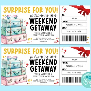 Billet-cadeau escapade surprise, carte-cadeau de joyeux anniversaire, chèque-cadeau, billet surprise, vacances sur la route, escapade, Corjl INSTANTANÉ