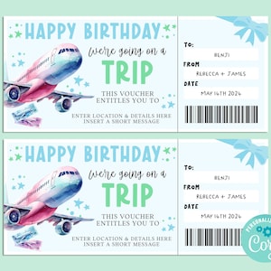 Bon anniversaire VOYAGE, carte-cadeau VACANCES d'anniversaire, chèque-cadeau, billet surprise, road trip, escapade, vacances, INSTANT Corjl