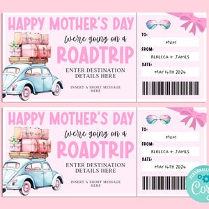 Billet-cadeau ROAD TRIP fête des mères, carte-cadeau joyeux anniversaire, chèque-cadeau, billet surprise, vacances sur la route, escapade, INSTANT Corjl