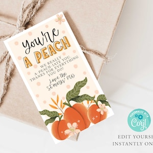 Etiqueta de regalo de agradecimiento de PEACH, Maestro, Amigos, Día de las Madres, San Valentín, Tarjeta de agradecimiento, PTO, Imprimible, INSTANTÁNEO, Eres un melocotón