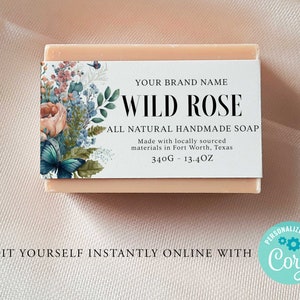 vintage FLORAL Editable Soap Label, Custom Product, DIY Soap Label, Homemade, Diy Soap Packaging, Handmade Label, Market Label CORJL, Kraft