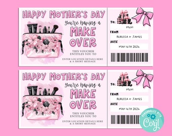 Mothers Day MAKE OVER Editable Gift Ticket Template, Birthday Gift Certificate, Surprise Ticket, Getaway, INSTANT, Spa Day