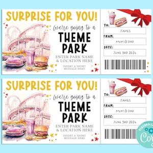 Surprise THEME PARK Editable Gift Ticket Template, Birthday Gift Certificate, Surprise Ticket, Getaway, INSTANT, Carnival, Amusement Park