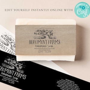 vintage FARM HOUSE Editable Soap Label, Custom Product, Diy Soap Label, Homemade Diy Packaging, Handmade Label, Craft Market Label CORJL