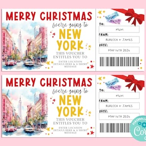Frohe Weihnachten NEW YORK Reisegeschenkkarte, saisonale Geschenkkarte, Geschenkgutschein, Überraschungskarte, Urlaub, Kurzurlaub, Corjl DRUCKBAR