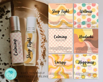 10ml RETRO Roller Bottle Vintage Label Template, Editable DIY Essential Oil Labels, Printable Rollerball Sticker, ORGANIC, Kraft, Printable
