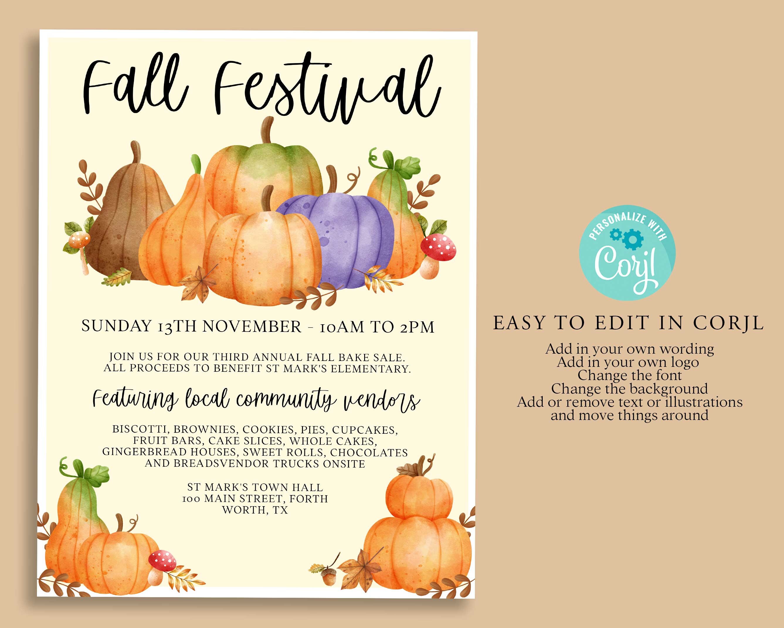 Fall Bazaar Template.pdf Editable FALL MARKET Flyer Template, DIY Market, Event Poster, Harvest ...