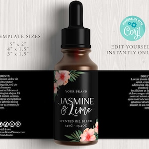 SUMMER Handmade Palm Leaf Dropper Bottle Label, Custom Product Label, Diy Essential Oil Label, Floral Label, 2oz, 3oz Label, Kraft Corjl