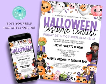HALLOWEEN Costume Contest Fundraiser Flyer, Printable PTA Flyer, Church, Community Editable Template, Halloween Community Halloween Event