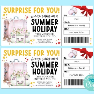 Modèle de billet cadeau modifiable voyage surprise HAWA, carte-cadeau joyeux anniversaire, chèque-cadeau, billet surprise, vacances à la plage, escapade