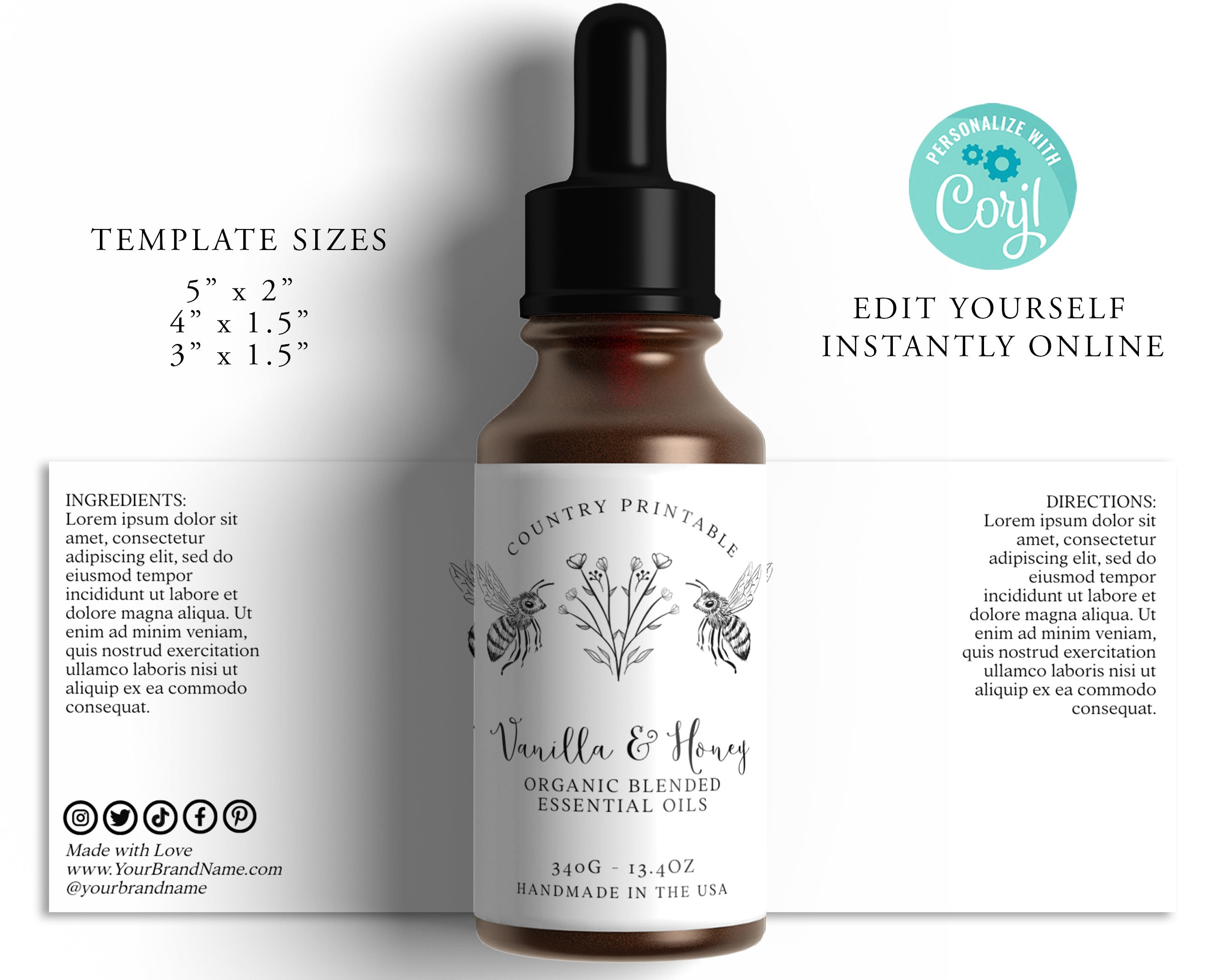 ORGANIC Dropper Bottle Label, Custom Product Label, Diy Essential Oil ...