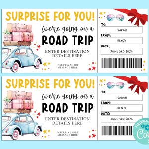 Billet cadeau ROAD TRIP surprise, carte-cadeau joyeux anniversaire, chèque-cadeau, billet surprise, vacances sur la route, escapade, Corjl INSTANTANÉ
