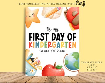 FIRST DAY of KINDERGARTEN, Back To School Sign, Teacher Appreciation, Thankyou Party Decor, Pto, Corjl, Welcome Sign, Preschool, School