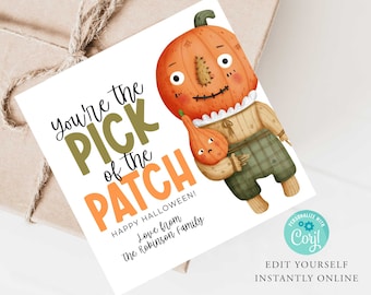 HALLOWEEN Appreciation Gift Tag, Teacher, Friends, Trick or Treat Pumpkin Thankyou Card, PTO, Printable Corjl, INSTANT, Pick of the patch