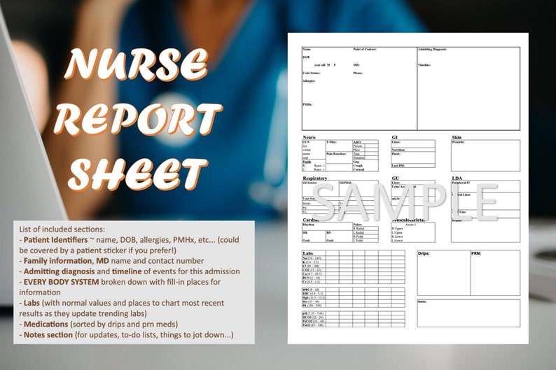 Nurse Report Sheet Great Report Sheet for ALL Nurses especially ICU