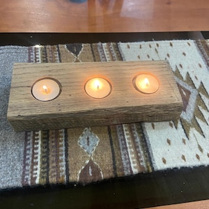 3 tea light holder reclaimed barnwood, rustic, cabin decor
