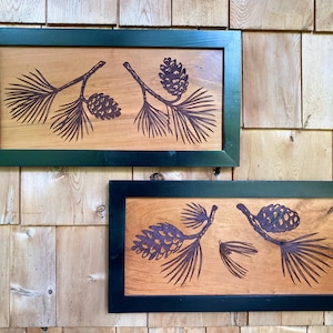 Pine Cone Art, set of 2 | Cabin Decor | Lodge Decor | Adirondack Decor