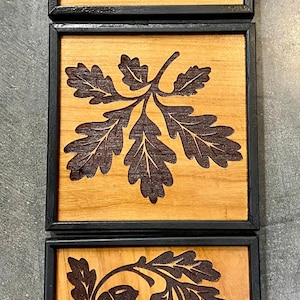 Set of 3 wall plaques, acorns and oak leaves | Nature Art | Cabin Decor | Adirondack  Decor | Wood Wall Tiles