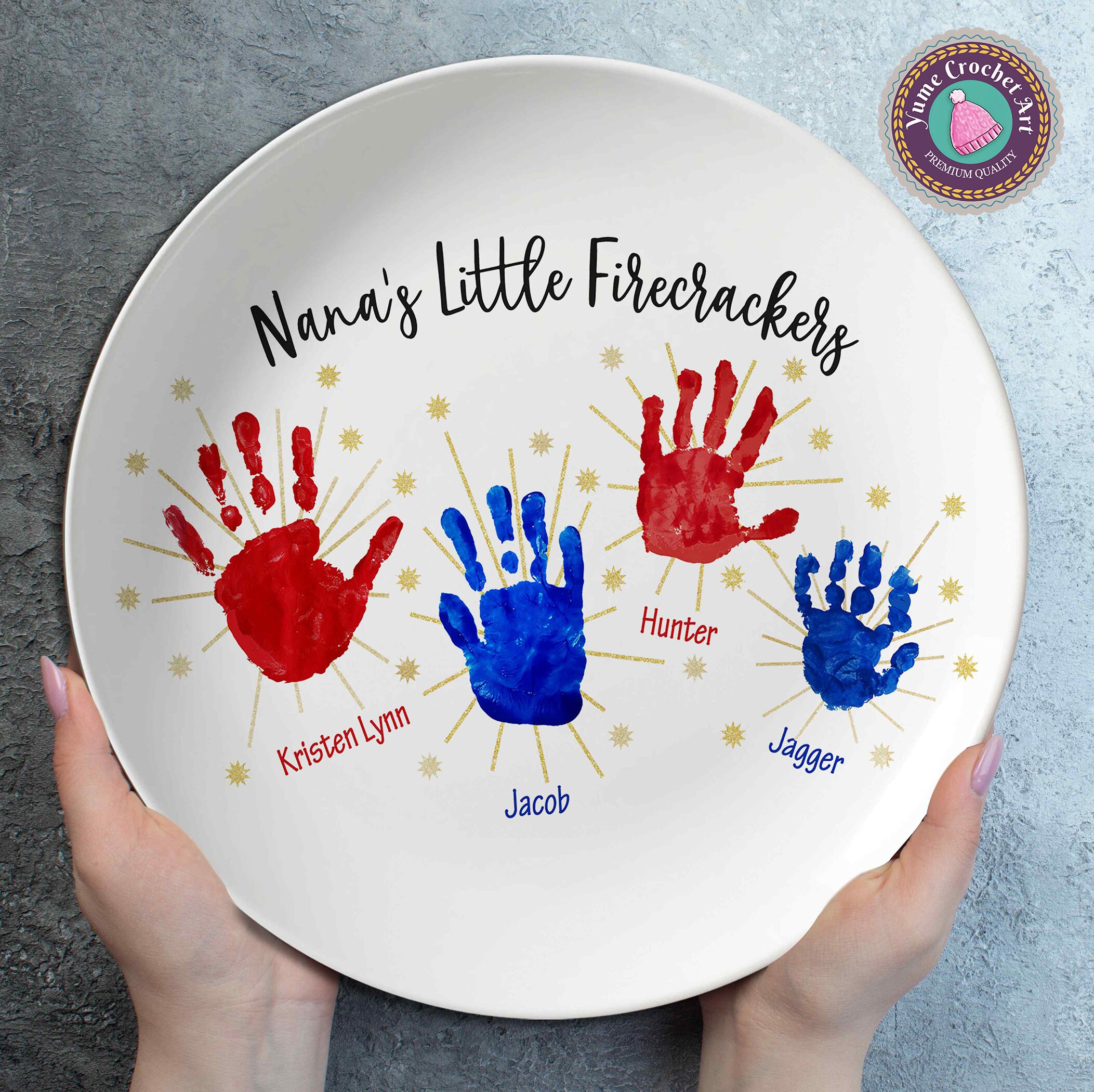 Custom Handprint Platter Little Firecrackers Platter Custom Name Family