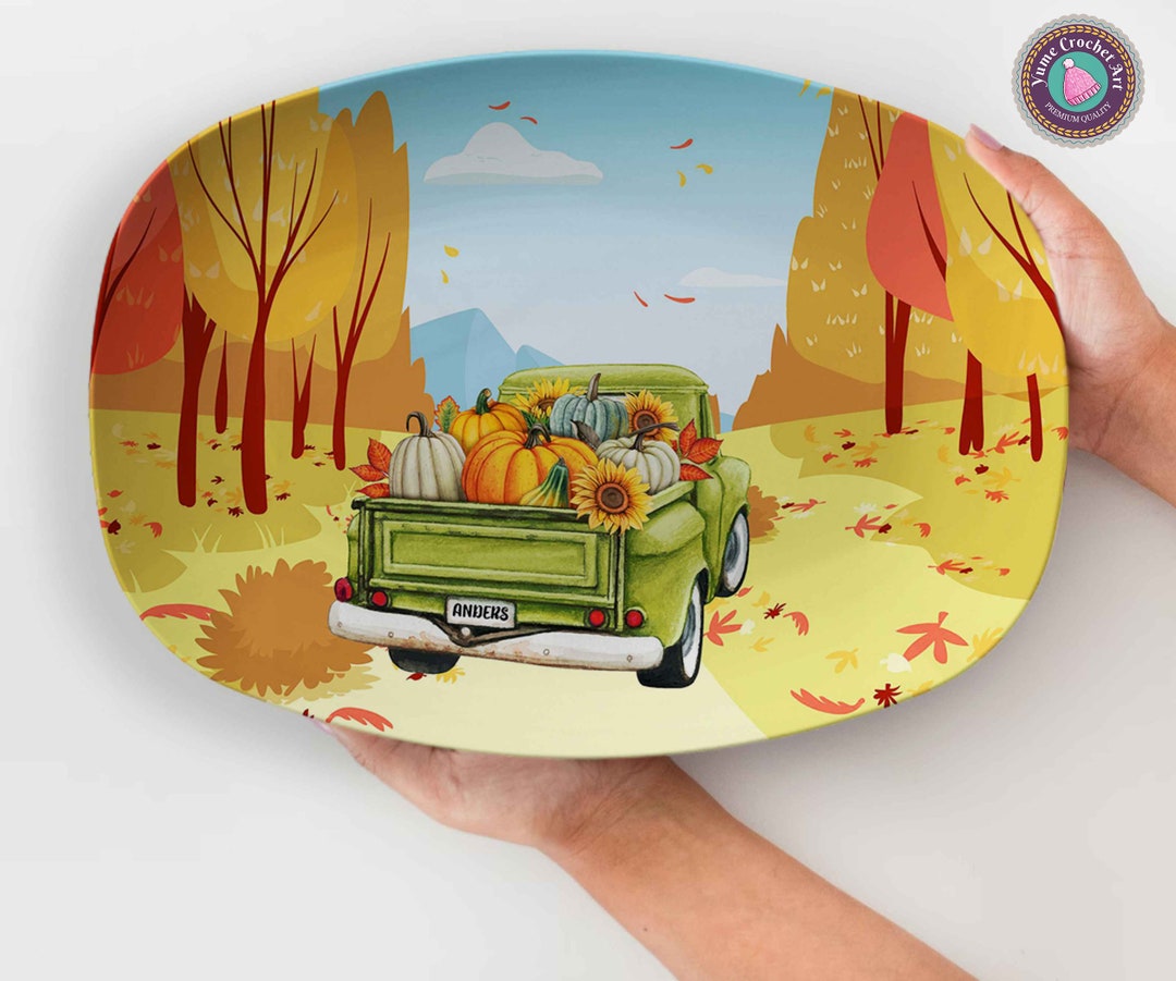 Fall Pumpkin Truck Platter Personalized Thanksgiving Platter Etsy