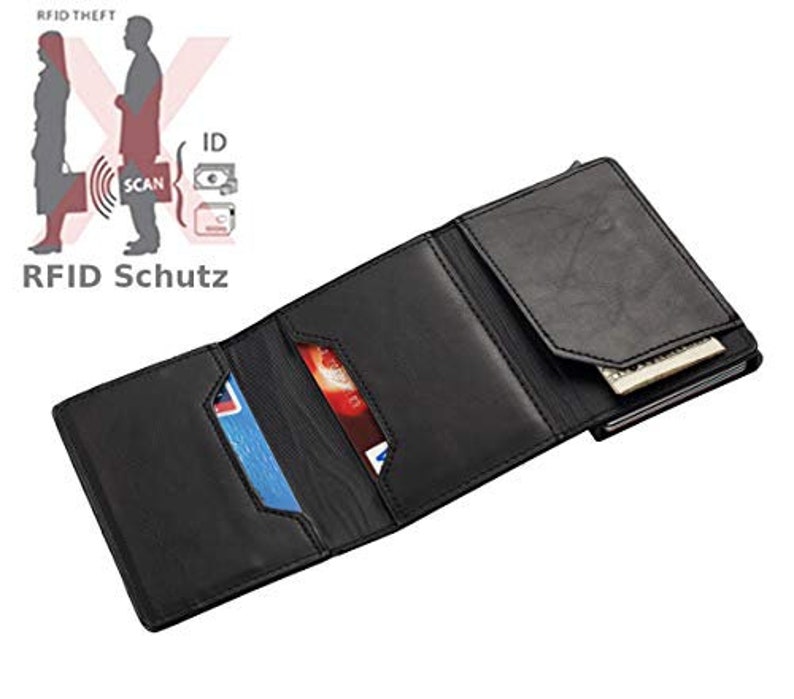 HAFEID Kartenetui mit RFID Schutz und Münzfach Mini Geldbörse mit Magnetverschluss Slim Wallet mit Kartenschieber Portemonnaie Vegan zdjęcie 6