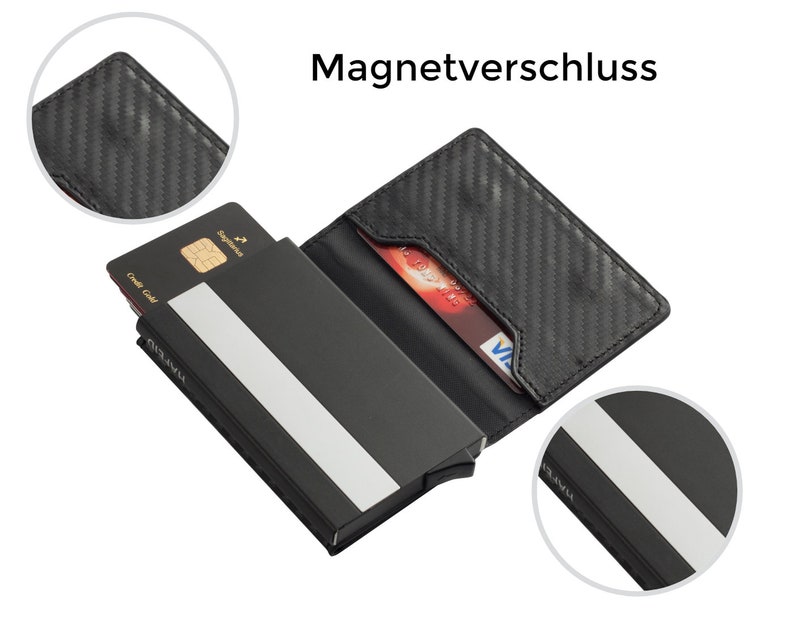 HAFEID Kartenetui mit RFID Schutz und Münzfach Mini Geldbörse mit Magnetverschluss Slim Wallet mit Kartenschieber Portemonnaie Vegan zdjęcie 3