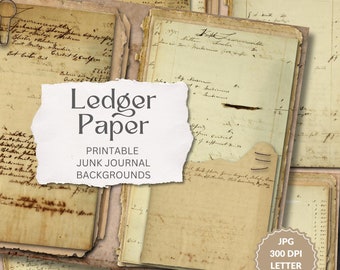 Antika papperssidor från Ledger, riktiga gamla utskrivbara papperssidor, skräpjournalbakgrunder, vintagepappersmanuskript, ephemera, journalinlägg
