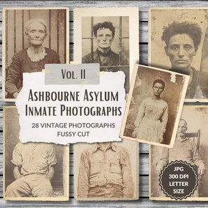 Asylum Patient Photographs Vol. II, printable portrait, Ashbourne Asylum, Halloween Party supply, digital collage, mugshot, instant download