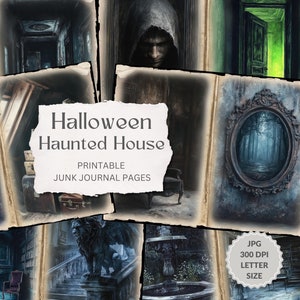 Haunted Mansion - 10 pagine di diario spazzatura, horror, casa stregata di Halloween, inquietante, luogo perduto, foglio di collage stampabile, materiale effimero, download