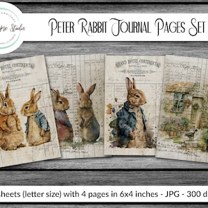Pages imprimables de journal intime style Peter Rabbit, papier numérique 6x4, téléchargement numérique d'éphémères de Pâques, albums, techniques mixtes, créations en papier