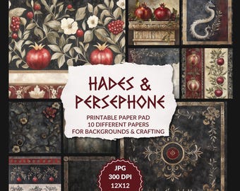 Hades & Persephone - printable paper pack, underworld printable, greek mythology, dark romance, add-on, 10 papers, 12x12", instant download