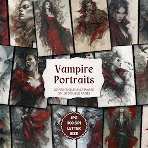 Elegant Vampire Portraits, printable vampire pages, gothic digital paper, haunting vampire ephemera, Nosferatu, instant download