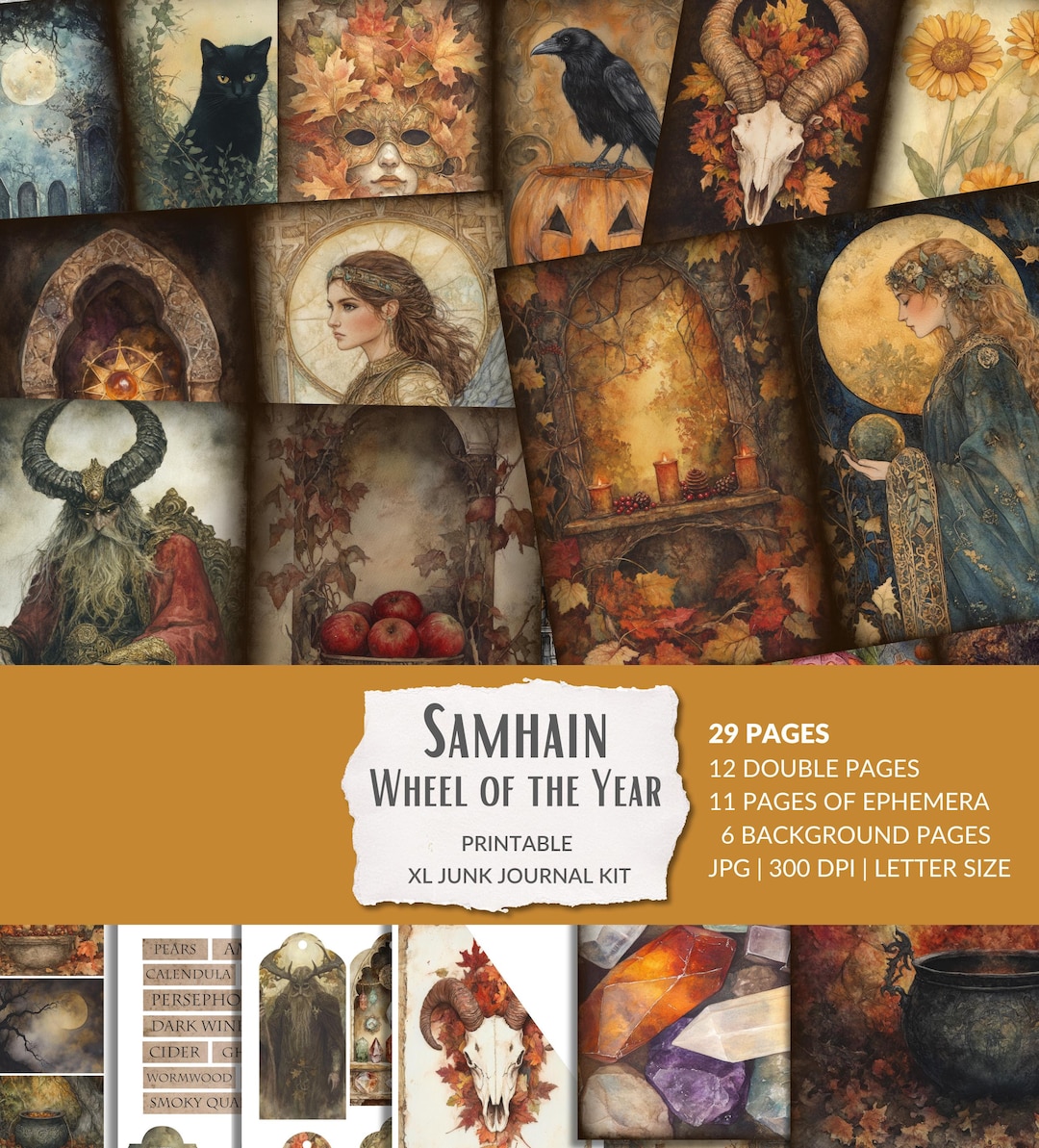 Samhain – Junk Journal Kit, Wheel of the Year Printable, Halloween ...