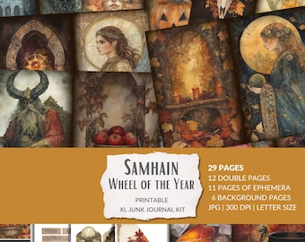 Samhain – Junk Journal Kit, wheel of the year printable, Halloween, Wiccan, Pagan, mythic ephemera collage, witchcraft, instant download