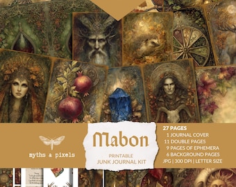 Mabon Junk Journal, printable pagan pages, Mabon printable, pagan autumn, wicca, harvest scrapbook pages, equinox printable,instant download
