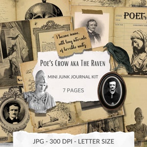Kit diario di Edgar Allan Poe Junk, pagine effimere stampabili, romanzo gotico, horror, Nevermore, Raven, pagine stampabili, vittoriano, album di ritagli