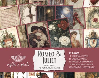 Romeo & Juliet Digital Junk Journal Bundle - 29 printable pages, ephemera, love, romance, Valentine's Day, Shakespeare, instant download