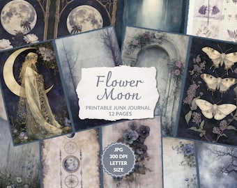 Flower Moon | Journal Kit, May Full Moon, printable full moon ephemera, celestial, traditional moon phase, lunar paper, instant download