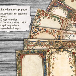 Medieval Style Illuminated Manuscript Vol. V, Gothic Junk Journal Pages ...