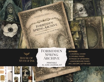 The Vernal Archive Junk Journal Kit – Forbidden Spring | Dark Academia Printable Ephemera | Gothic Occult Papers | Vintage Botanical Journal